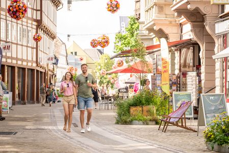Shot of the pedestrian zone with a couple 