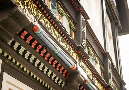 Schmuckelemente der Weserrenaissance an Fachwerkhaus